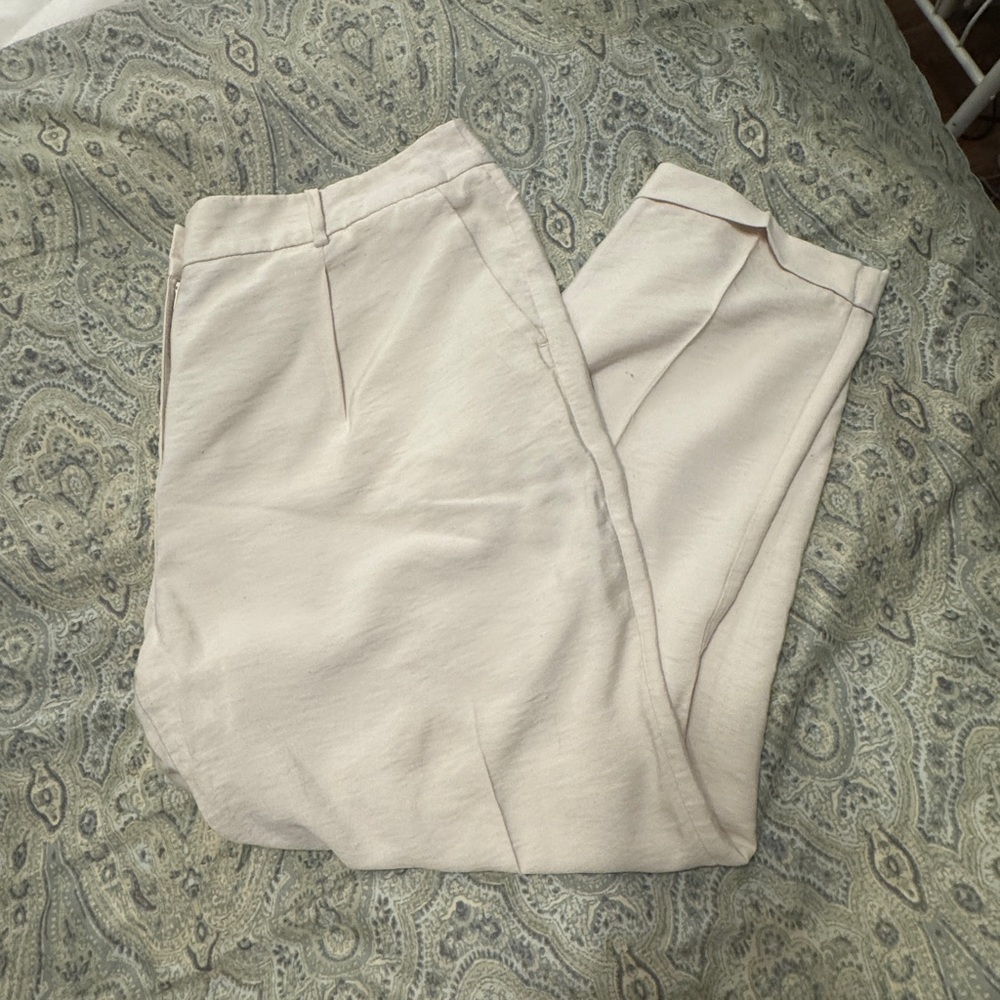 LOFT Cream Soft Taper Legged Petite Pants